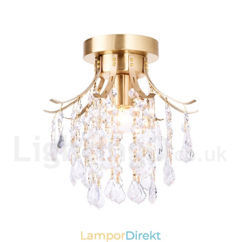 Pure Brass Rustic Lodge Nordic Style Flush Mount Crystal Ceiling Lights