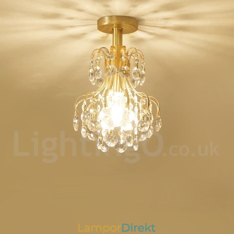 Pure Brass Rustic Lodge Nordic Style Flush Mount Crystal Ceiling Lights