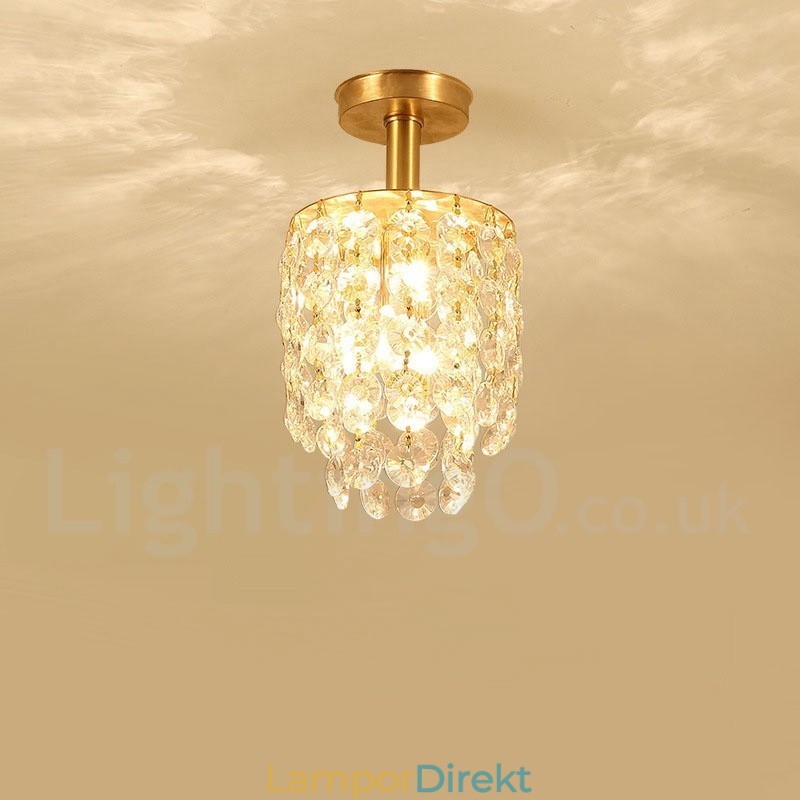 Pure Brass Rustic Lodge Nordic Style Flush Mount Crystal Ceiling Lights
