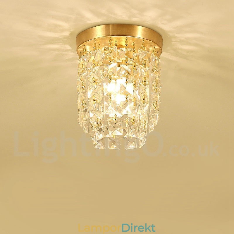 Pure Brass Rustic Lodge Nordic Style Flush Mount Crystal Ceiling Lights