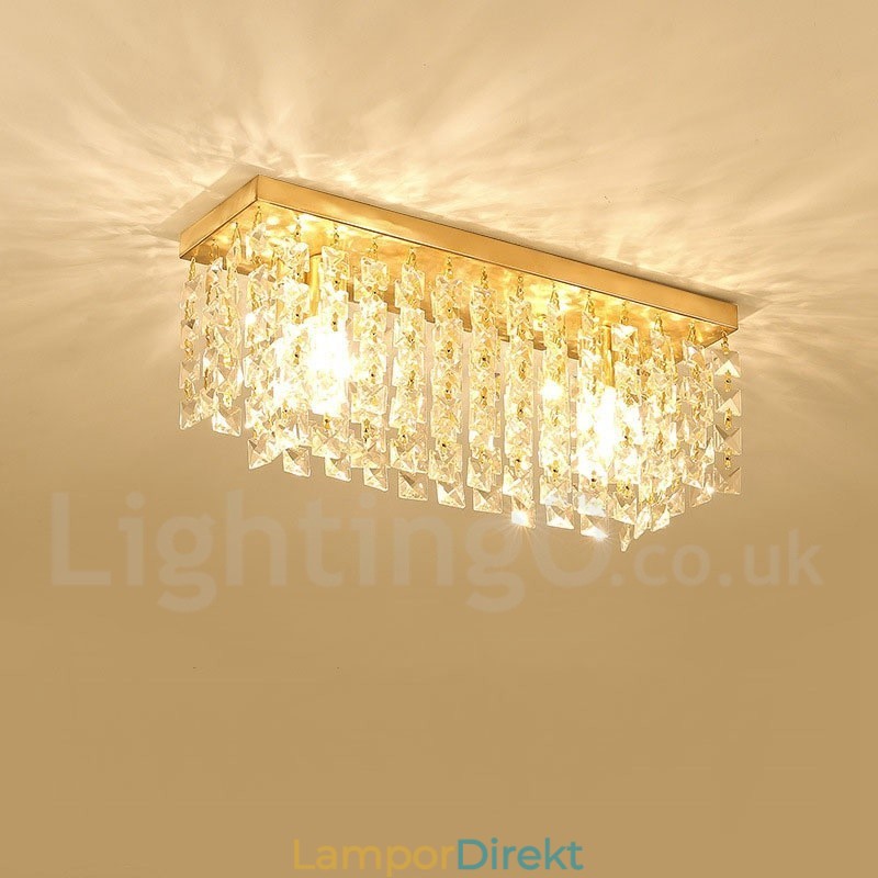 Pure Brass Rustic Lodge Nordic Style Flush Mount Crystal Ceiling Lights