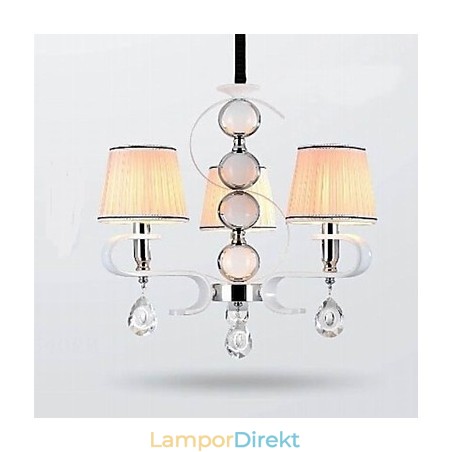 Tyg Ljuskrona 3 Ljus Högklassig Lampa Vit Jade Silver Ring