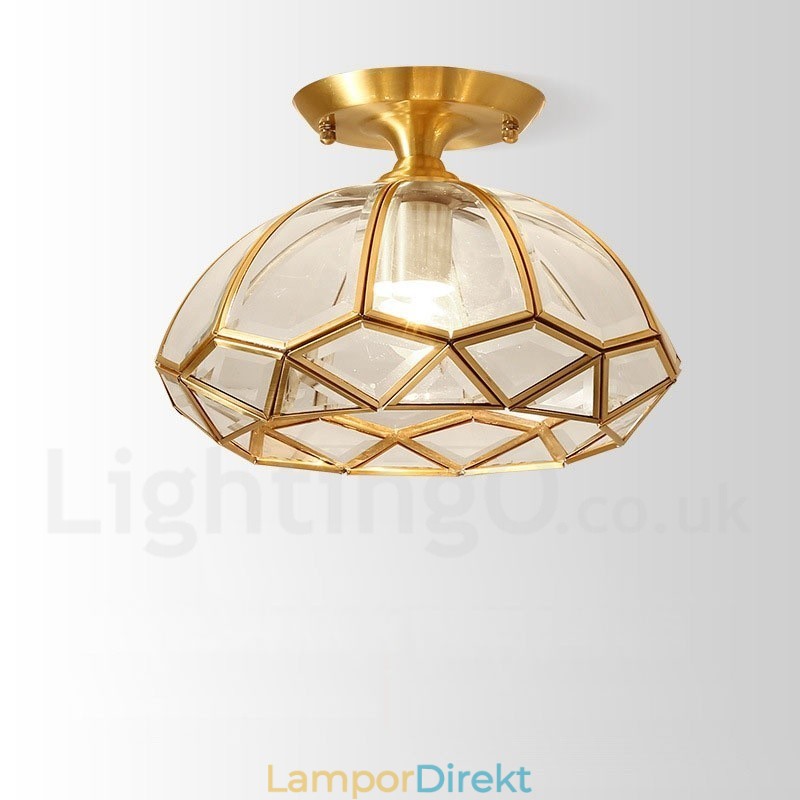 Pure Brass Rustic Lodge Nordic Style Infälld Taklampa Med Glasskärm