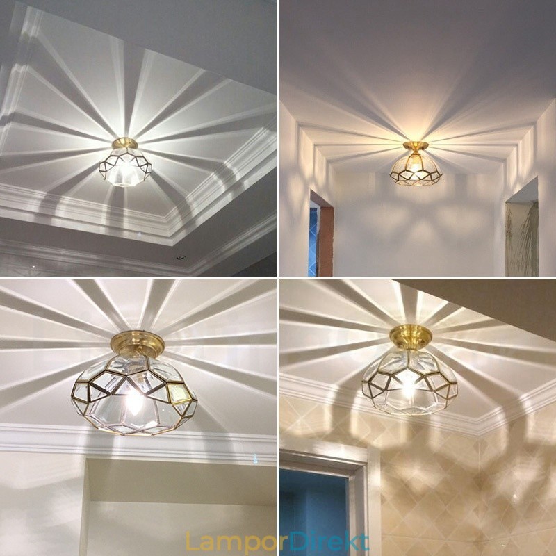 Pure Brass Rustic Lodge Nordic Style Infälld Taklampa Med Glasskärm