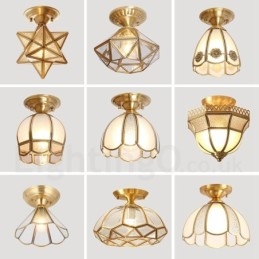 Pure Brass Rustic Lodge Nordic Style Infälld Taklampa Med Glasskärm
