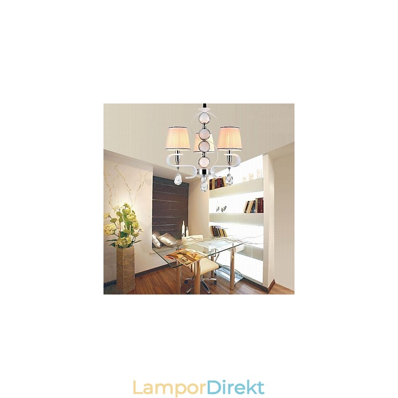 Tyg Ljuskrona 3 Ljus Högklassig Lampa Vit Jade Silver Ring