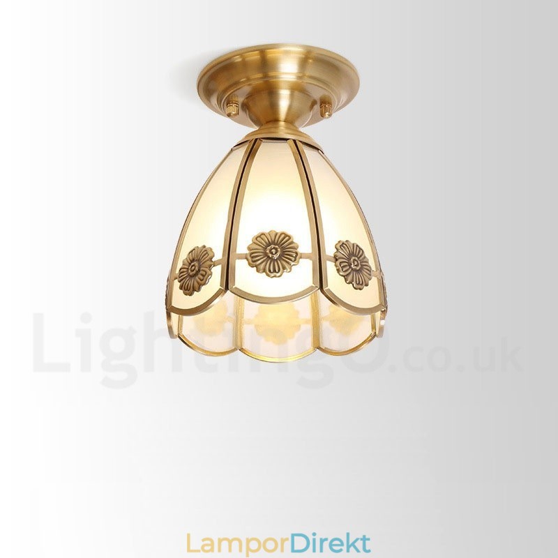 Pure Brass Rustic Lodge Nordic Style Infälld Taklampa Med Glasskärm