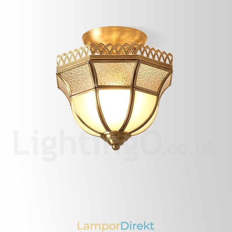 Pure Brass Rustic Lodge Nordic Style Infälld Taklampa Med Glasskärm