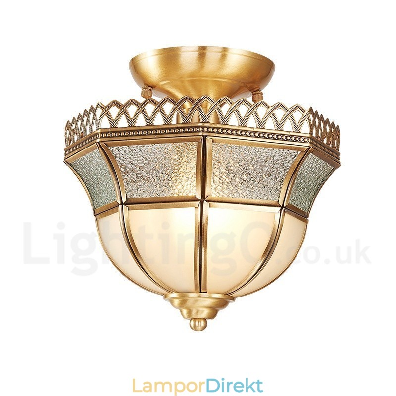 Pure Brass Rustic Lodge Nordic Style Infälld Taklampa Med Glasskärm