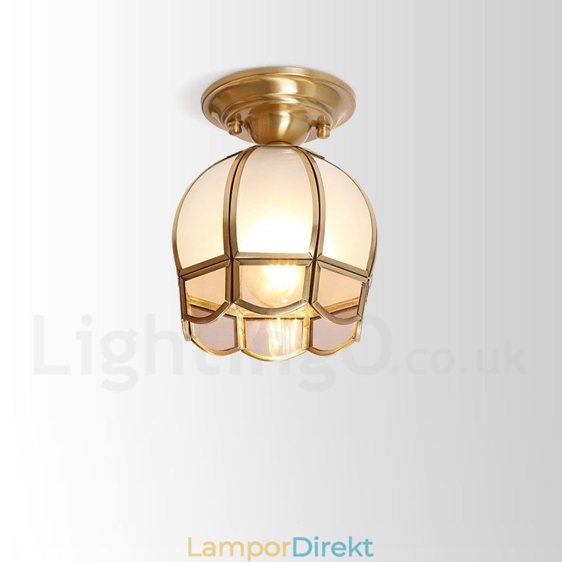 Pure Brass Rustic Lodge Nordic Style Infälld Taklampa Med Glasskärm