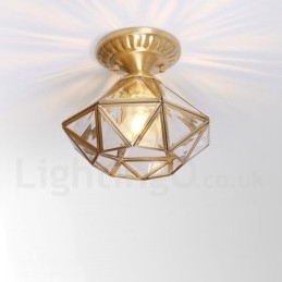 Pure Brass Rustic Lodge Nordic Style Infälld Taklampa Med Glasskärm