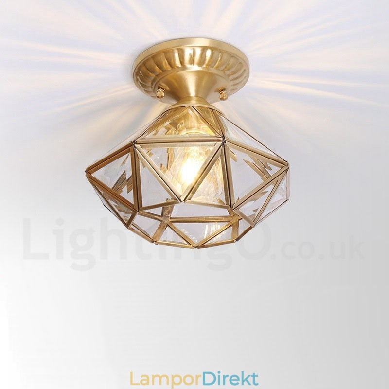 Pure Brass Rustic Lodge Nordic Style Infälld Taklampa Med Glasskärm