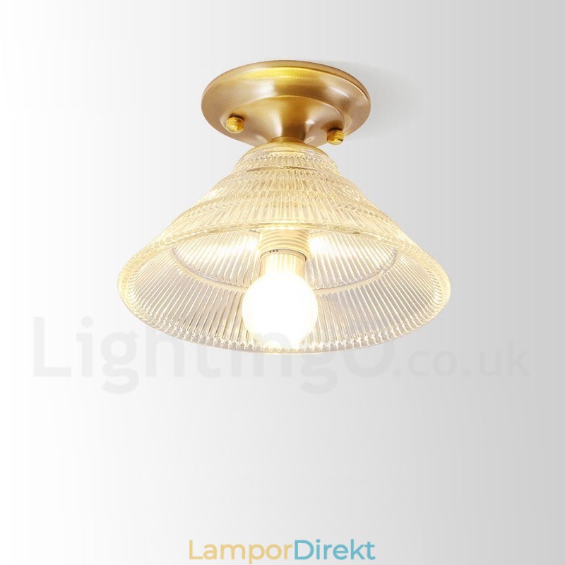 Pure Brass Rustic Lodge Nordic Style Infälld Taklampa Med Glasskärm