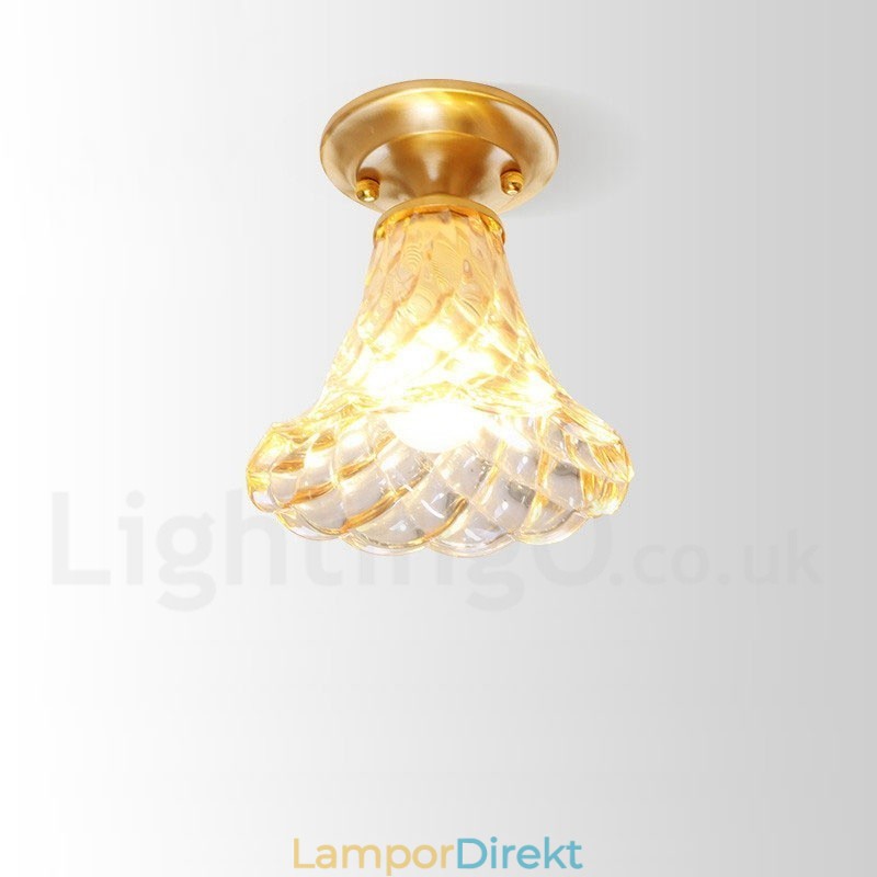 Pure Brass Rustic Lodge Nordic Style Infälld Taklampa Med Glasskärm