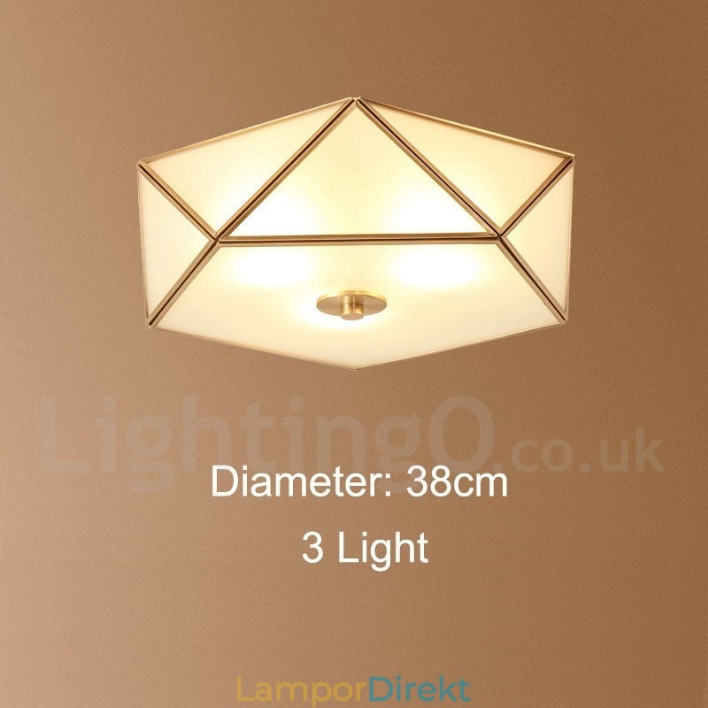Pure Brass Rustic Lodge Nordic Style Infälld Taklampa Med Glasskärm