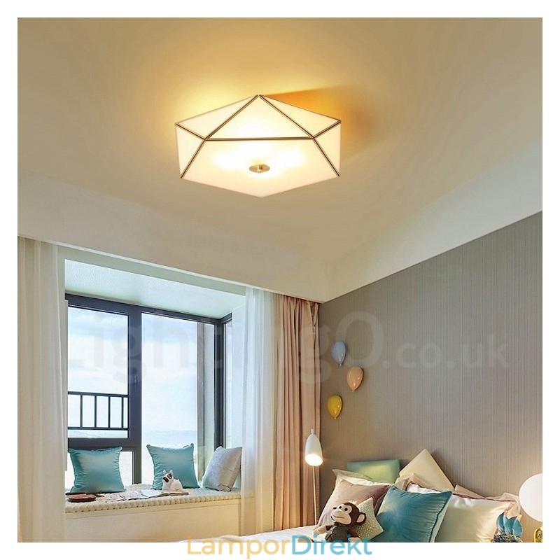 Pure Brass Rustic Lodge Nordic Style Infälld Taklampa Med Glasskärm