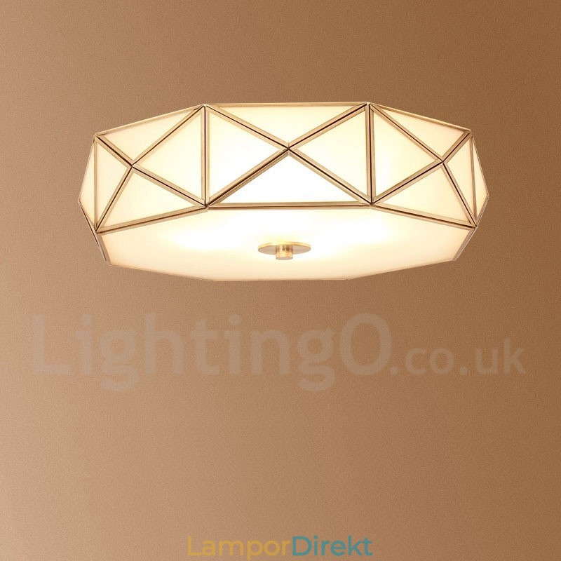 Pure Brass Rustic Lodge Nordic Style Infälld Taklampa Med Glasskärm