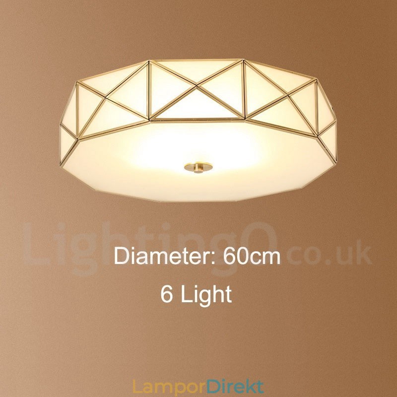 Pure Brass Rustic Lodge Nordic Style Infälld Taklampa Med Glasskärm