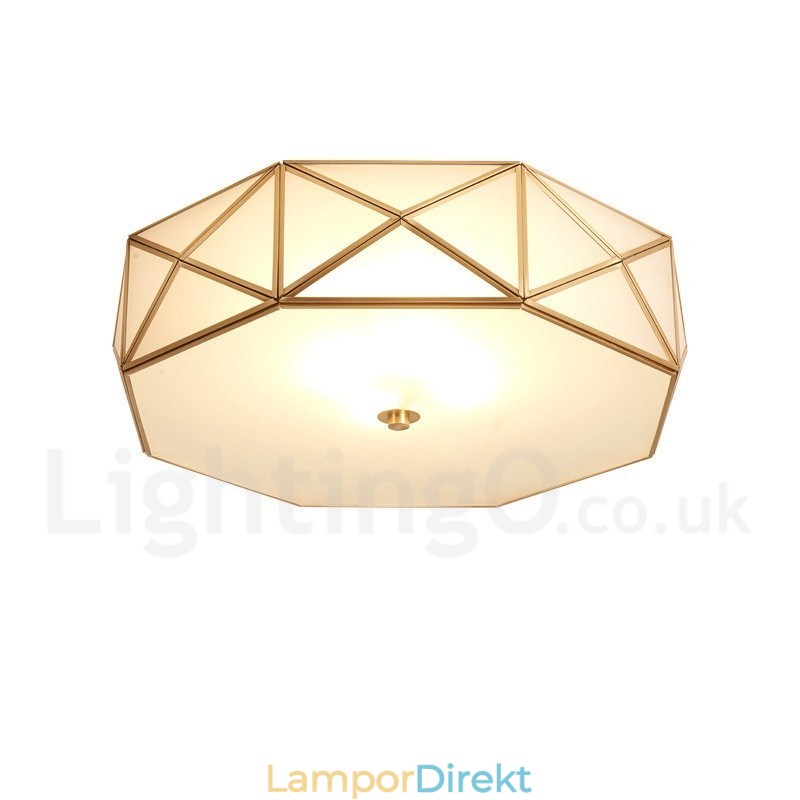 Pure Brass Rustic Lodge Nordic Style Infälld Taklampa Med Glasskärm