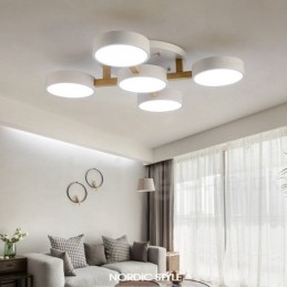 Trä Ljuskrona Modern Samtida Nordisk Stil Infälld Taklampa Med Akrylskärm