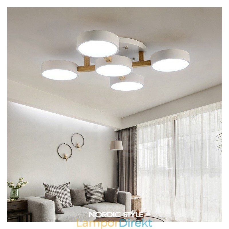 Trä Ljuskrona Modern Samtida Nordisk Stil Infälld Taklampa Med Akrylskärm