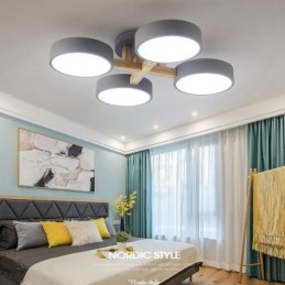 Trä Ljuskrona Modern Samtida Nordisk Stil Infälld Taklampa Med Akrylskärm