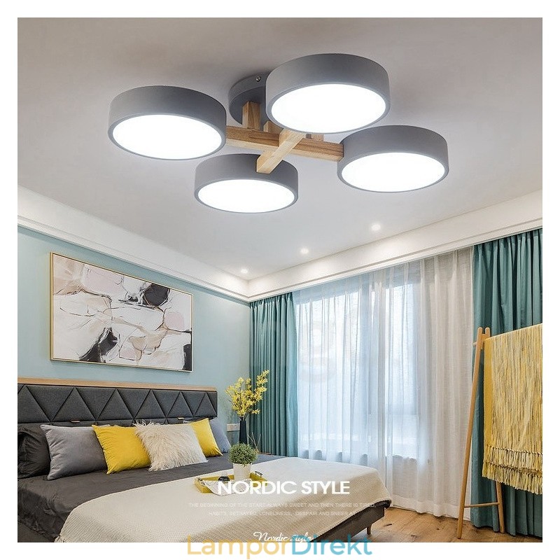 Trä Ljuskrona Modern Samtida Nordisk Stil Infälld Taklampa Med Akrylskärm