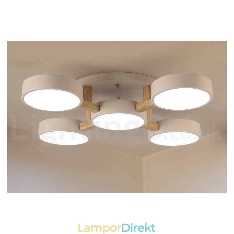Trä Ljuskrona Modern Samtida Nordisk Stil Infälld Taklampa Med Akrylskärm