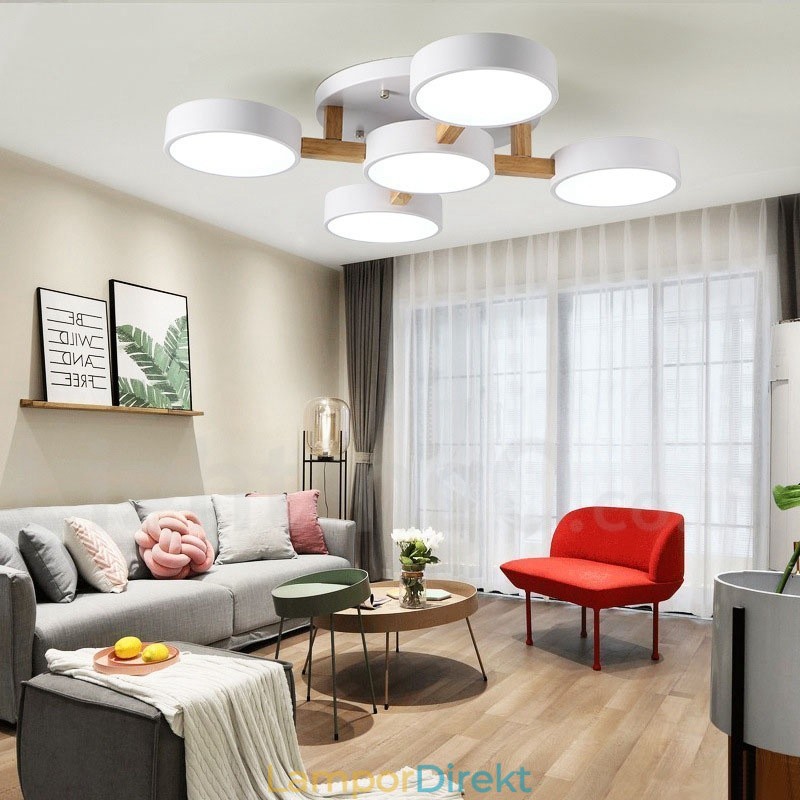Trä Ljuskrona Modern Samtida Nordisk Stil Infälld Taklampa Med Akrylskärm