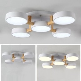 Trä Ljuskrona Modern Samtida Nordisk Stil Infälld Taklampa Med Akrylskärm