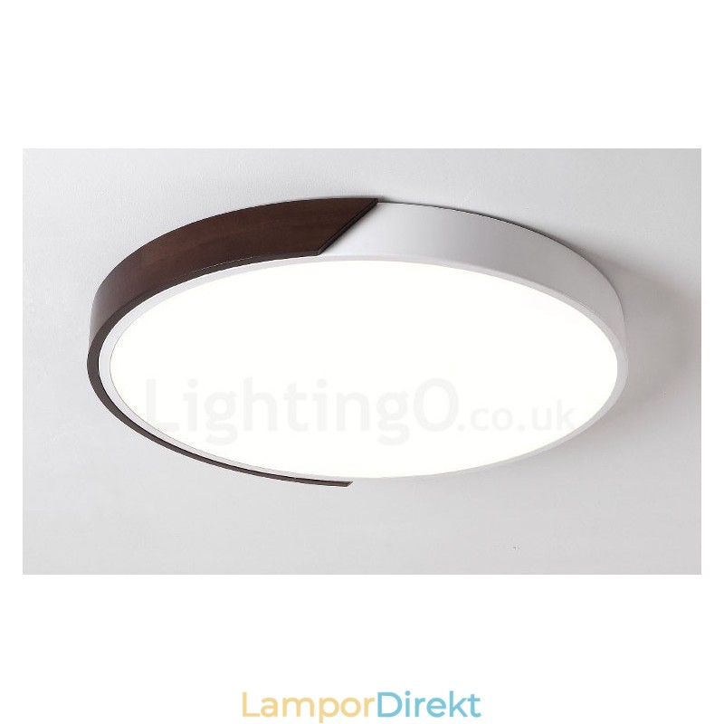 Retro Valnötsfärgad Trä Ultratunt Rund, Dimbar Infälld Taklampa Med Akrylskärm Kan Också Användas Som Vägglampa