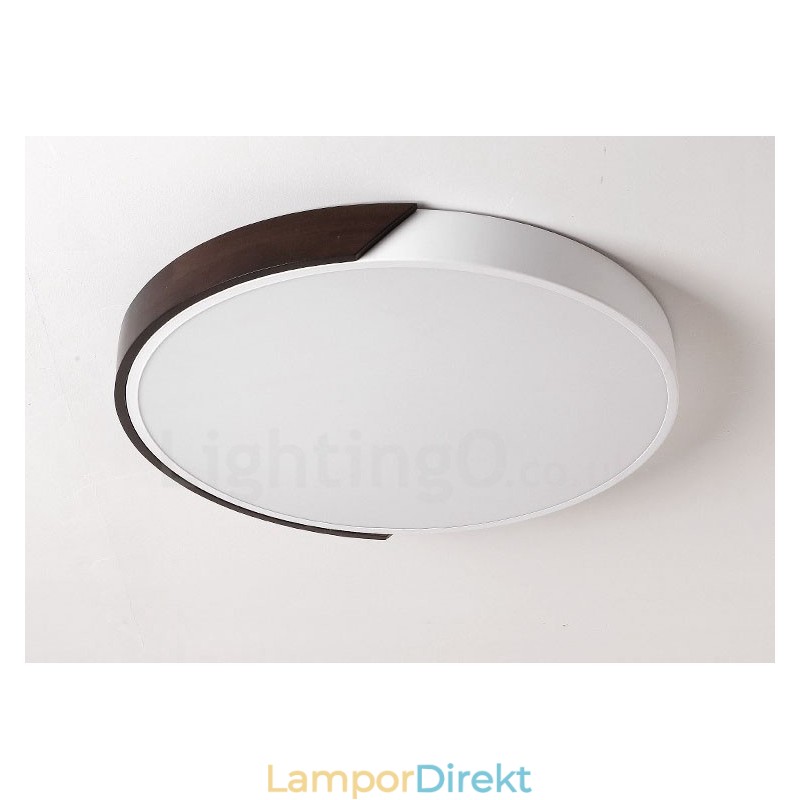 Retro Valnötsfärgad Trä Ultratunt Rund, Dimbar Infälld Taklampa Med Akrylskärm Kan Också Användas Som Vägglampa