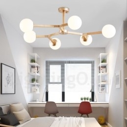 Trä Nordic Modern Magic Bean Trä Molekylär Ljuskrona Med Glasskärmar