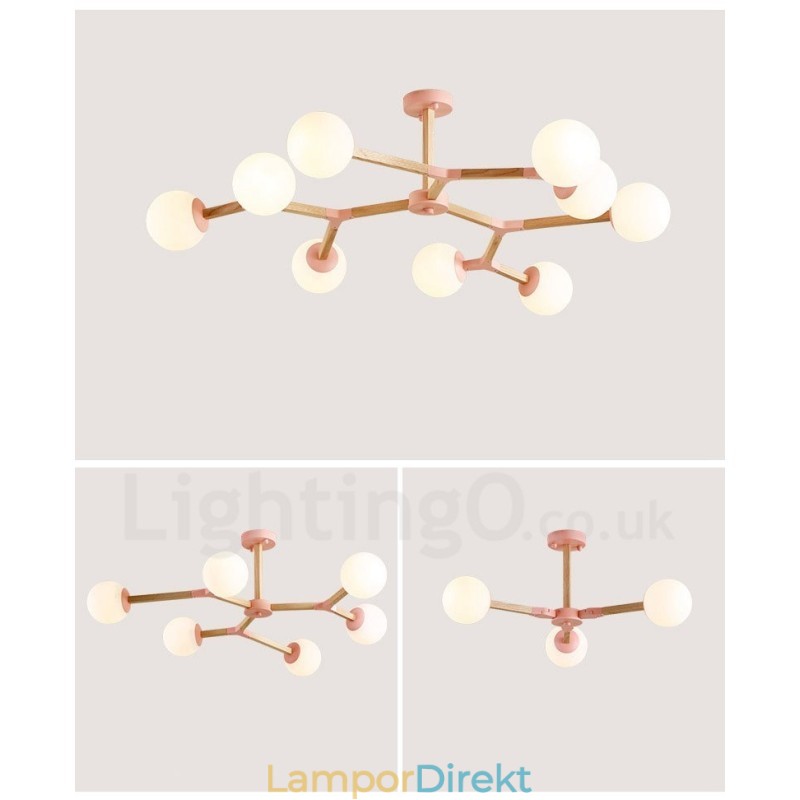 Trä Nordic Modern Magic Bean Trä Molekylär Ljuskrona Med Glasskärmar