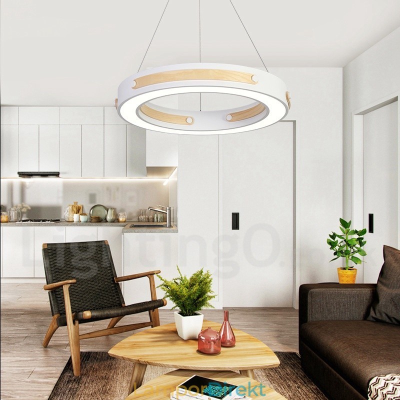Multi Wood Colors Ring Modern Contemporary Pendellampa Med Akrylskärm