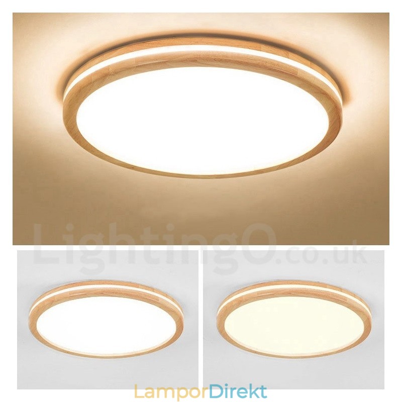 Dimbar Rund Trä Med Lins Modern Modern Nordisk Stil Infälld Taklampa I Trä Med Akrylskärm Och Fjärrkontroll Kan Även Användas Som Vägglampa
