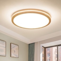 Dimbar Rund Trä Med Lins Modern Modern Nordisk Stil Infälld Taklampa I Trä Med Akrylskärm Och Fjärrkontroll Kan Även Användas Som Vägglampa