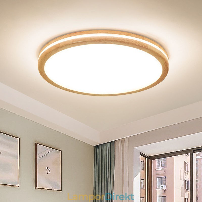 Dimbar Rund Trä Med Lins Modern Modern Nordisk Stil Infälld Taklampa I Trä Med Akrylskärm Och Fjärrkontroll Kan Även Användas Som Vägglampa