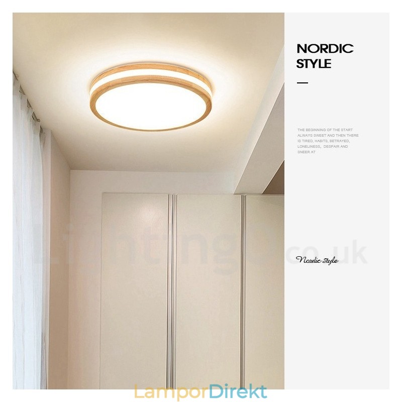 Dimbar Rund Trä Med Lins Modern Modern Nordisk Stil Infälld Taklampa I Trä Med Akrylskärm Och Fjärrkontroll Kan Även Användas Som Vägglampa