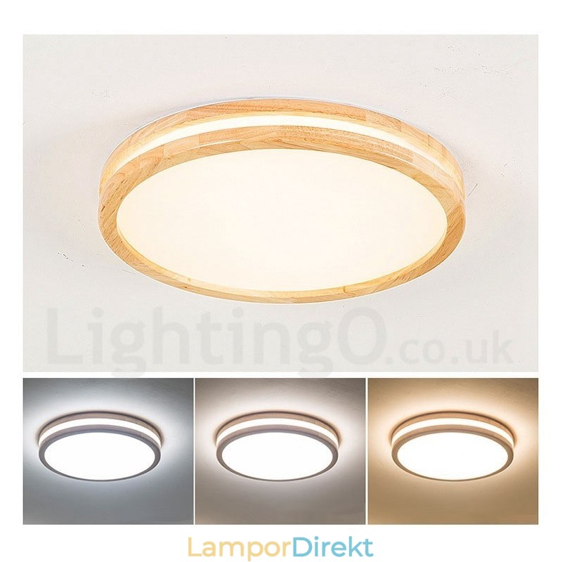 Dimbar Rund Trä Med Lins Modern Modern Nordisk Stil Infälld Taklampa I Trä Med Akrylskärm Och Fjärrkontroll Kan Även Användas Som Vägglampa