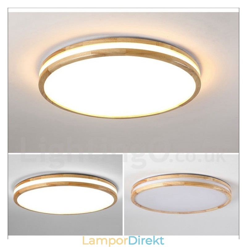 Dimbar Rund Trä Med Lins Modern Modern Nordisk Stil Infälld Taklampa I Trä Med Akrylskärm Och Fjärrkontroll Kan Även Användas Som Vägglampa