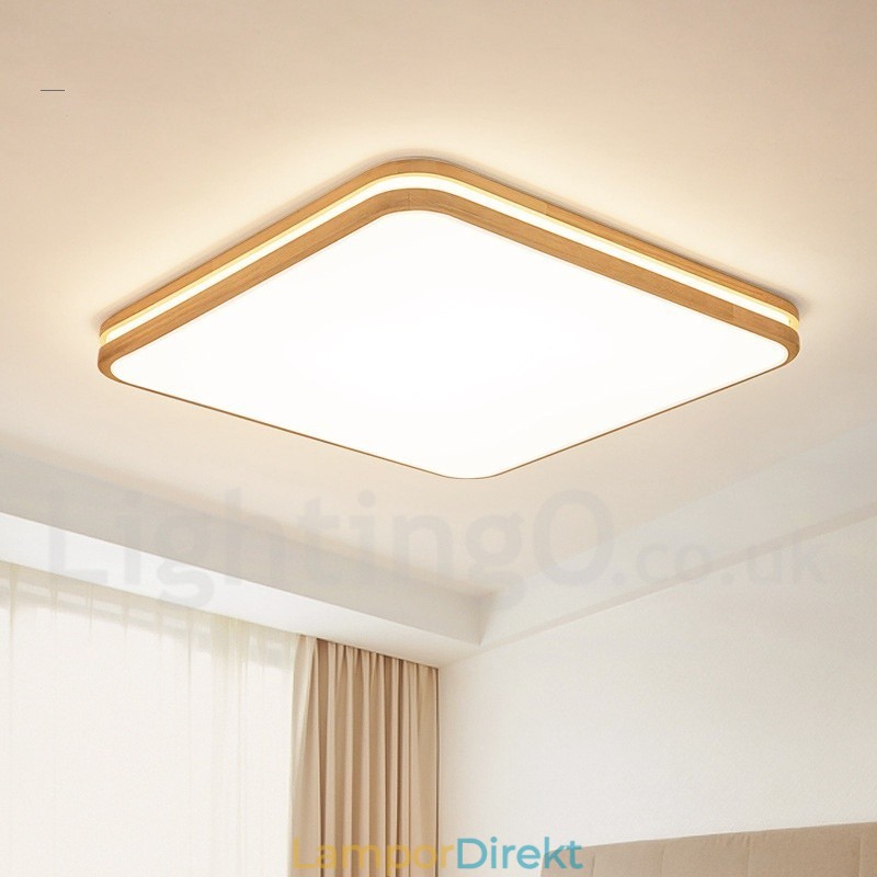 Fyrkantig Trä Med Lins Modern Modern Nordisk Stil Infälld Taklampa I Trä Med Akrylskärm Och Fjärrkontroll Kan Också Användas Som Vägglampa