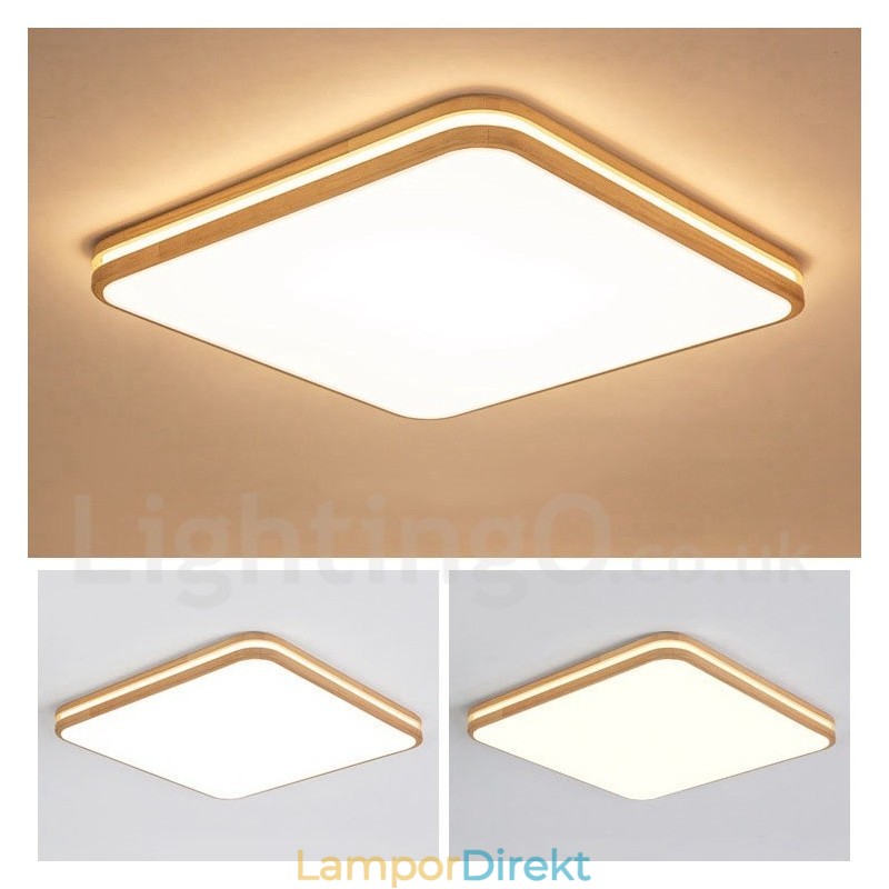 Fyrkantig Trä Med Lins Modern Modern Nordisk Stil Infälld Taklampa I Trä Med Akrylskärm Och Fjärrkontroll Kan Också Användas Som Vägglampa