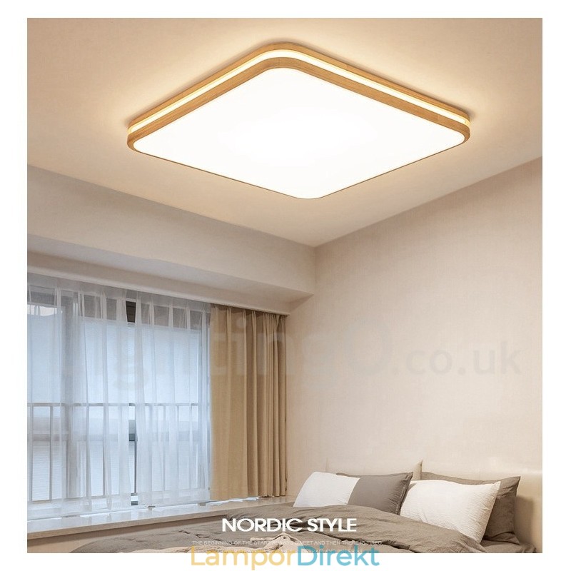 Fyrkantig Trä Med Lins Modern Modern Nordisk Stil Infälld Taklampa I Trä Med Akrylskärm Och Fjärrkontroll Kan Också Användas Som Vägglampa