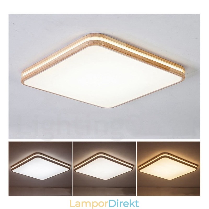 Fyrkantig Trä Med Lins Modern Modern Nordisk Stil Infälld Taklampa I Trä Med Akrylskärm Och Fjärrkontroll Kan Också Användas Som Vägglampa