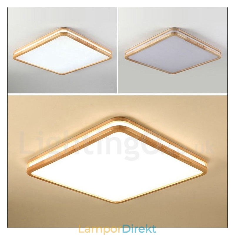 Fyrkantig Trä Med Lins Modern Modern Nordisk Stil Infälld Taklampa I Trä Med Akrylskärm Och Fjärrkontroll Kan Också Användas Som Vägglampa