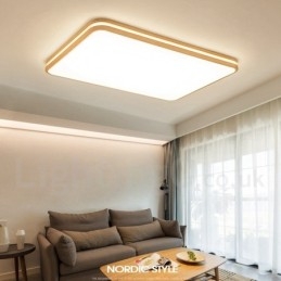 Dimbar Rektangel Av Trä Med Lins Modern Modern Nordisk Stil Infälld Taklampa I Trä Med Akrylskärm Och Fjärrkontroll Kan Även Användas Som Vägglampa