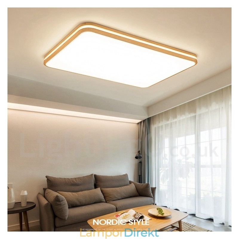 Dimbar Rektangel Av Trä Med Lins Modern Modern Nordisk Stil Infälld Taklampa I Trä Med Akrylskärm Och Fjärrkontroll Kan Även Användas Som Vägglampa