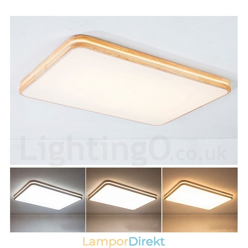 Dimbar Rektangel Av Trä Med Lins Modern Modern Nordisk Stil Infälld Taklampa I Trä Med Akrylskärm Och Fjärrkontroll Kan Även Användas Som Vägglampa