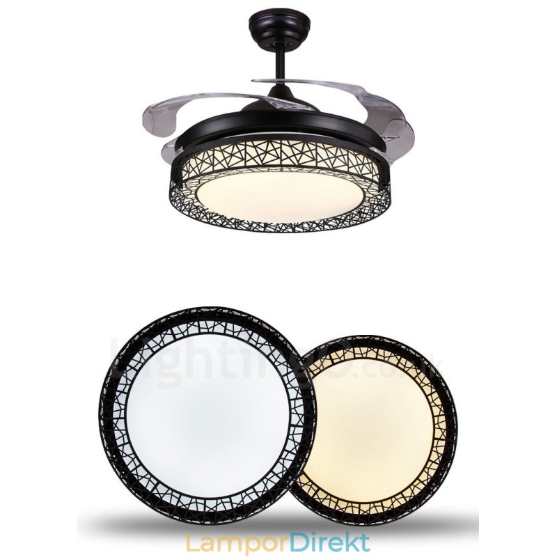 108 Cm (42") 91 Cm (36") Modern Modern Fjärrkontroll Ihålig Takfläktlampa Med Akrylskärm Mute Ren Kopparmotor
